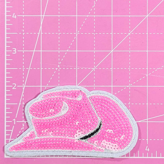 Pink Cowgirl Hat Western Sequin Iron On Patch