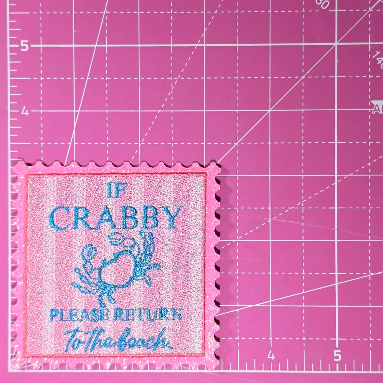 If Crabby Please Return To The Beach Embroidery Pink Glitter Iron On Patch