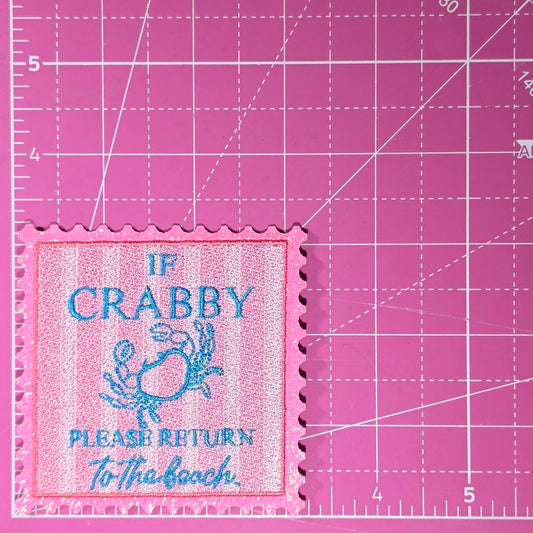 If Crabby Please Return To The Beach Embroidery Pink Glitter Iron On Patch