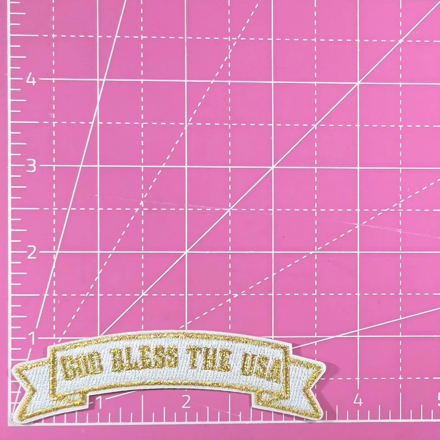 God Bless The USA Ribbon Banner Gold Embroidery Iron-on Patch
