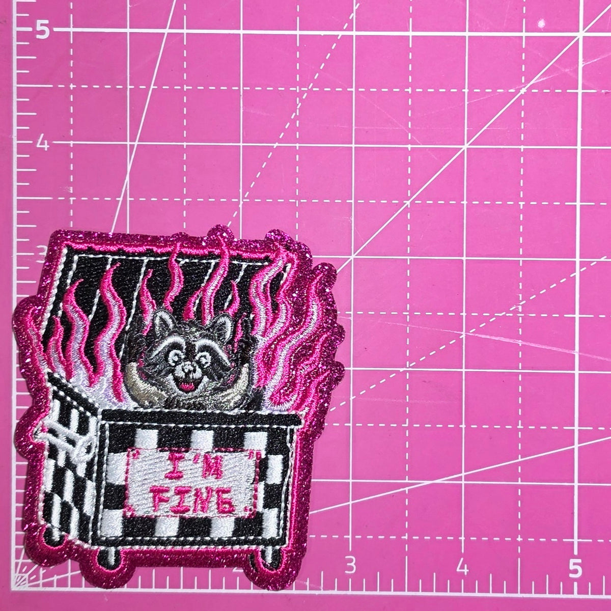 I'm Fine Raccoon Dumpster Fire Iron On Patch