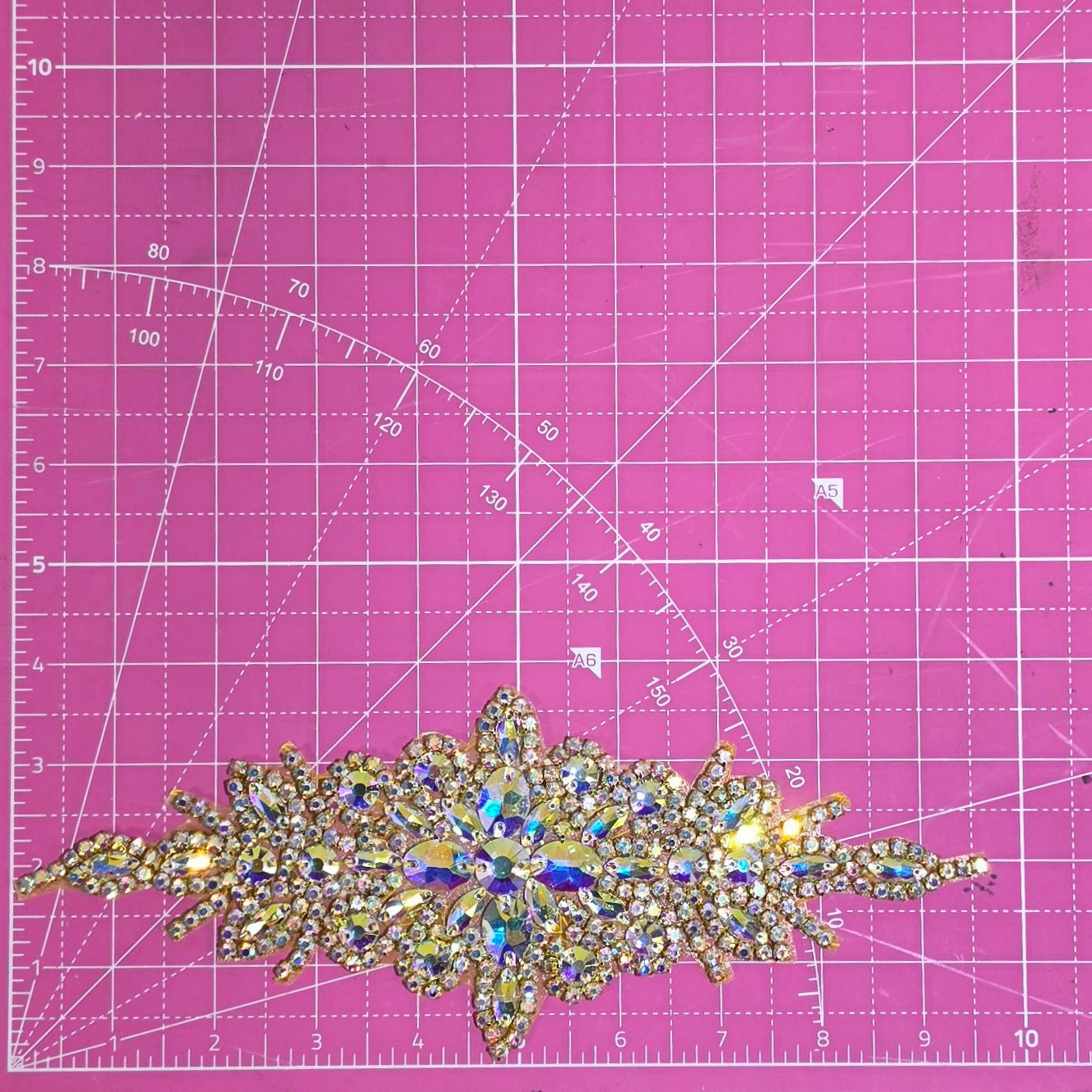 Radiance Crest AB Gold Rhinestone Iron-On Patch
