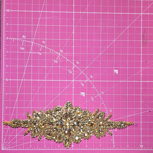 Radiance Crest Gold Champagne Rhinestone Iron-On Patch