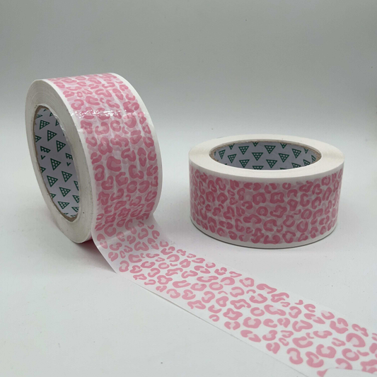Pink Cheetah Leopard on White 2 inch Packing Tape