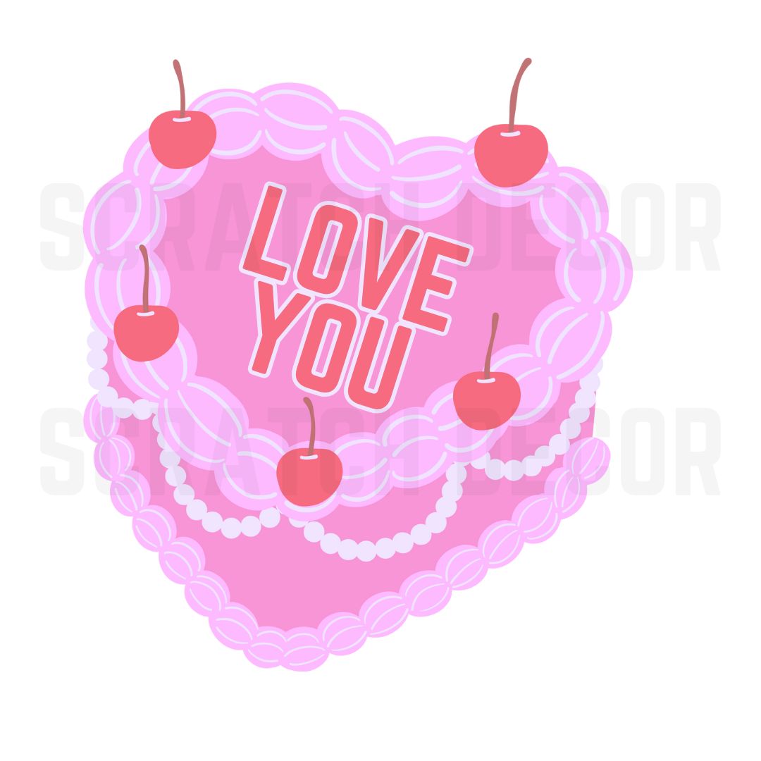 LOVE YOU Vintage Cherry Cake Digital Download PNG