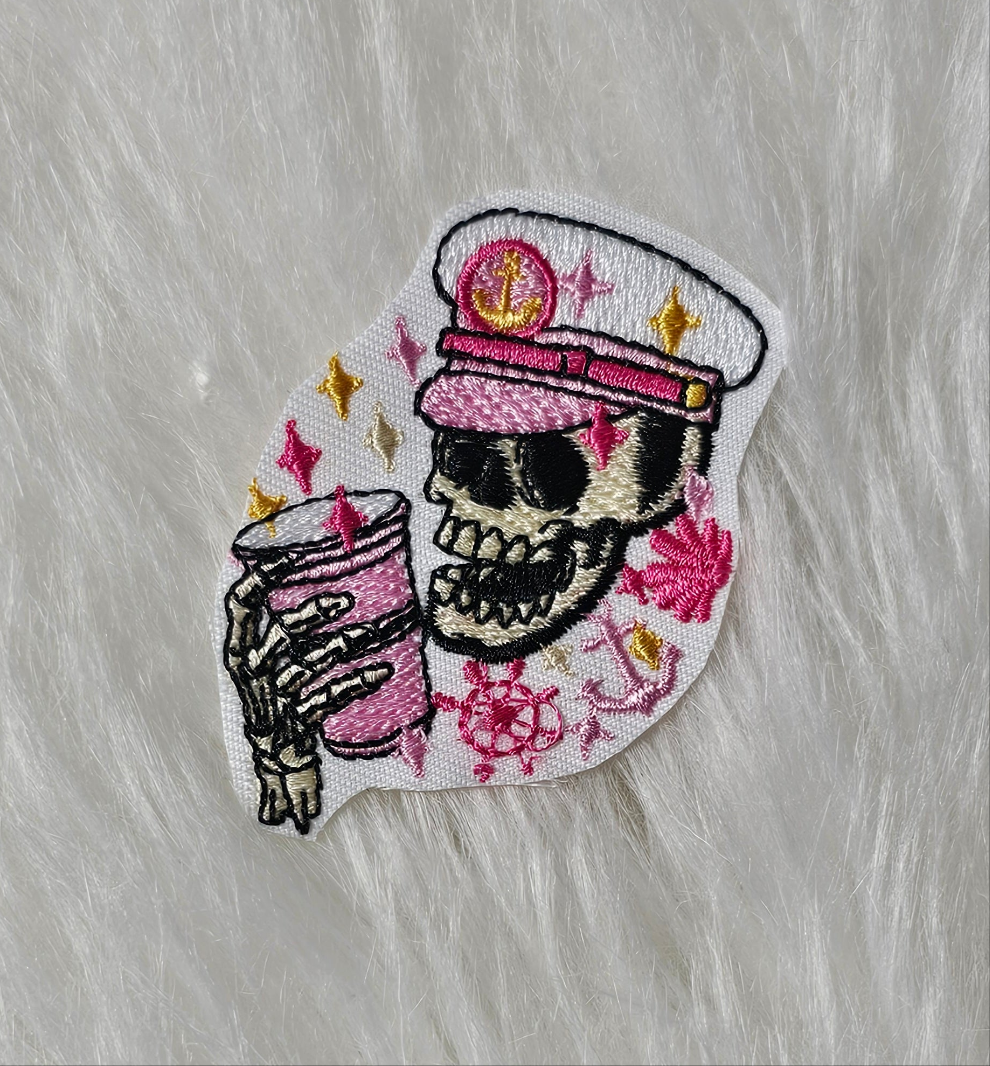 DEFECT Drinking Skeleton Embroidery Iron On Patch FINAL SALE