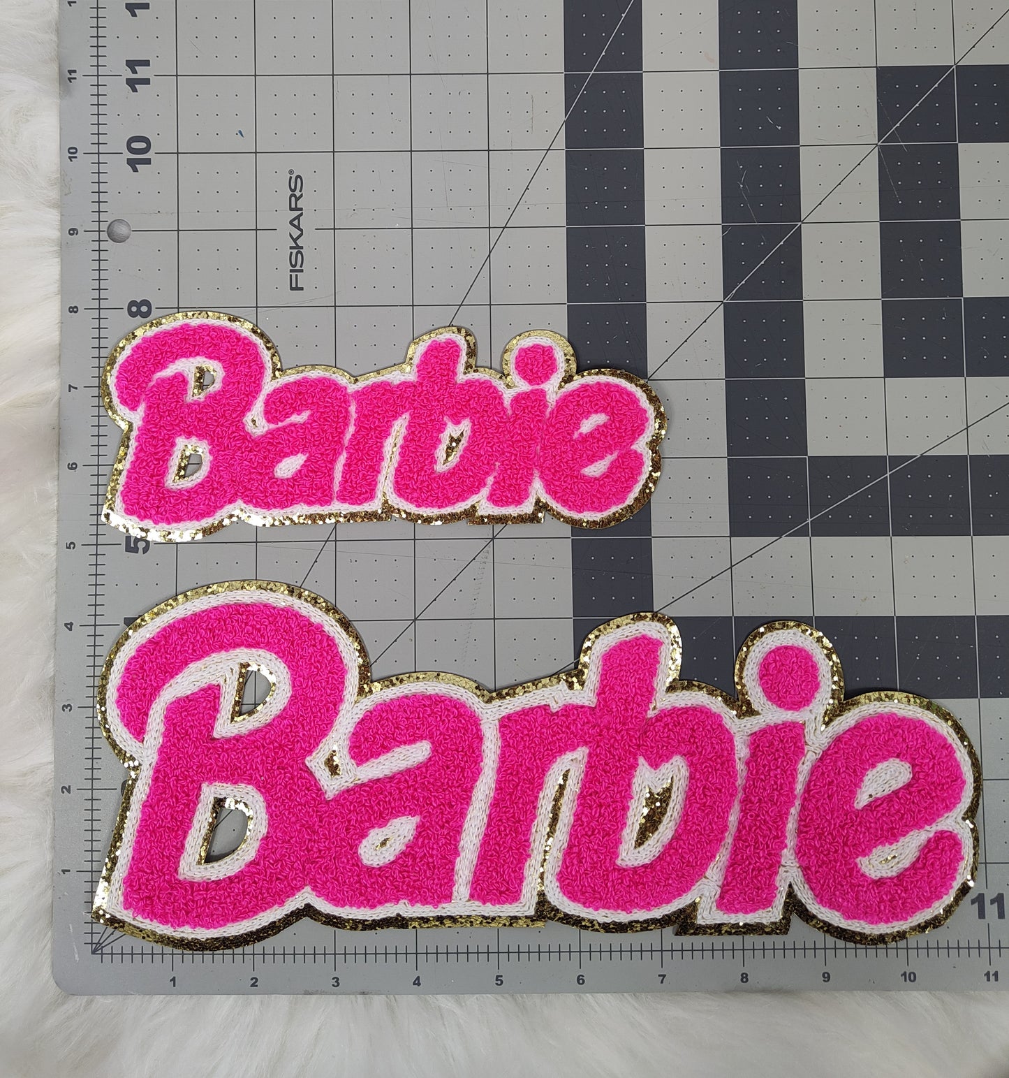 Barb ie Chenille with Gold Glitter Iron On Patch