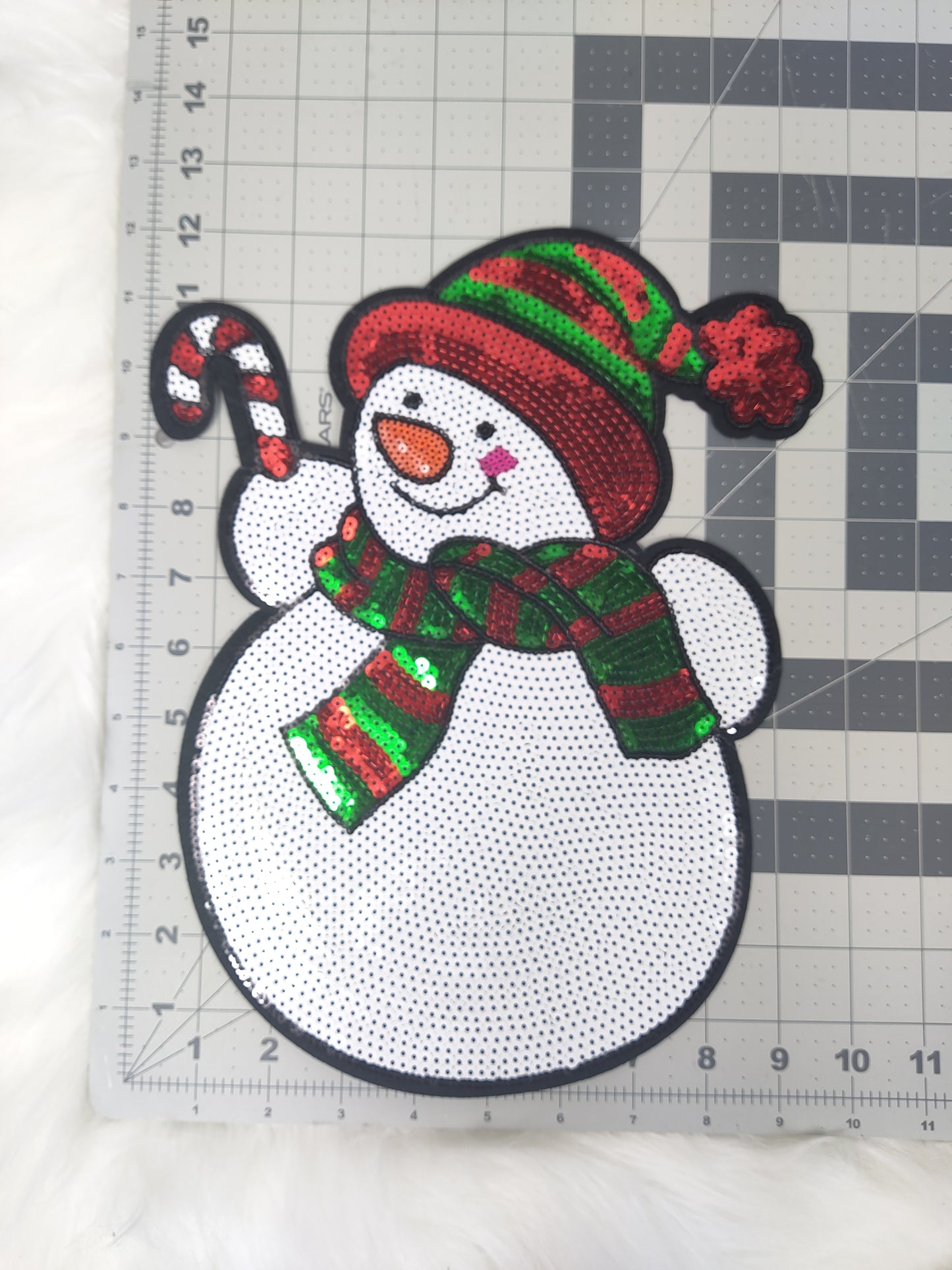 Large Sequin Snowman Iron On Patch