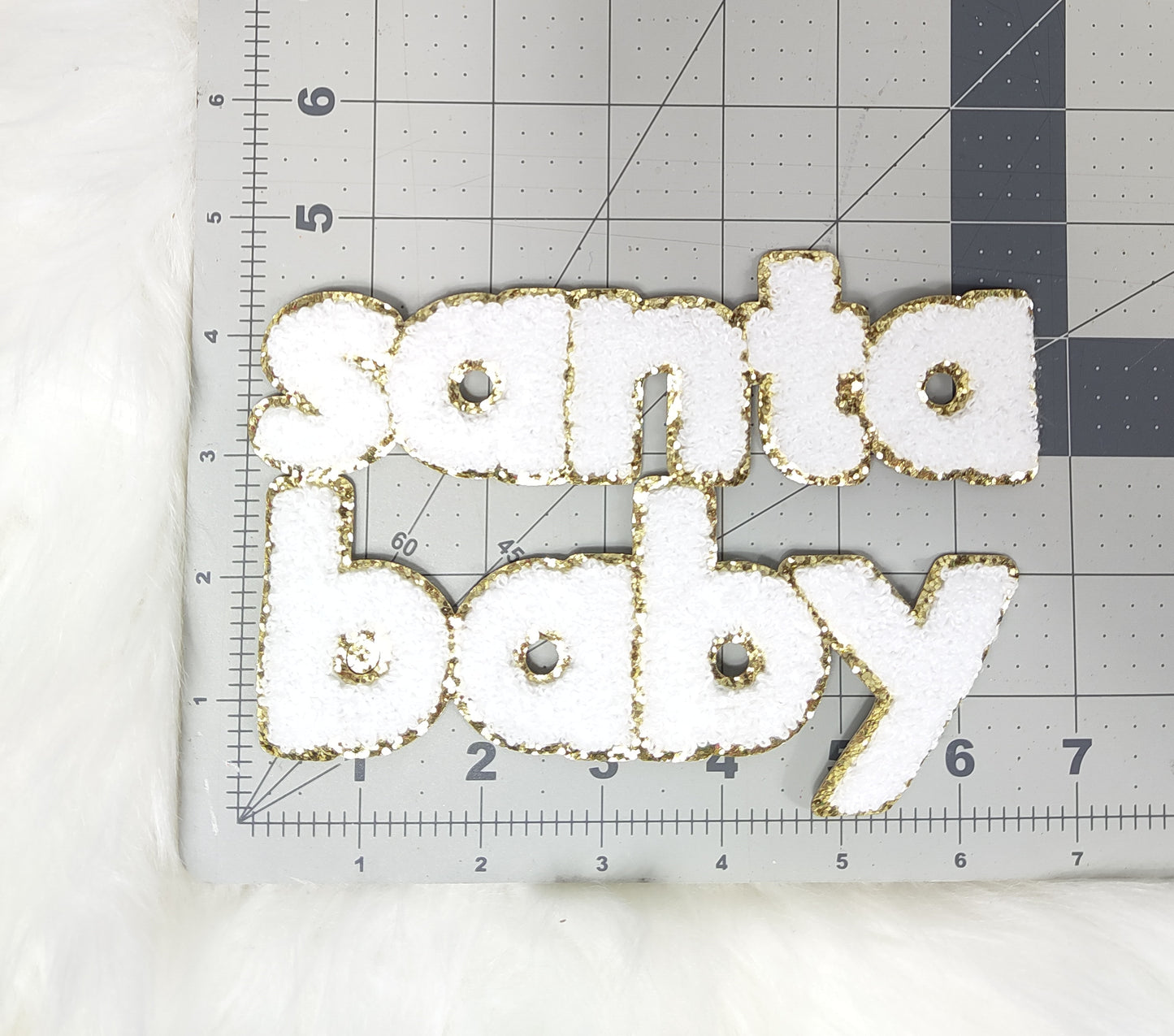 Retro Santa Baby Chenille Glitter Iron On Patch