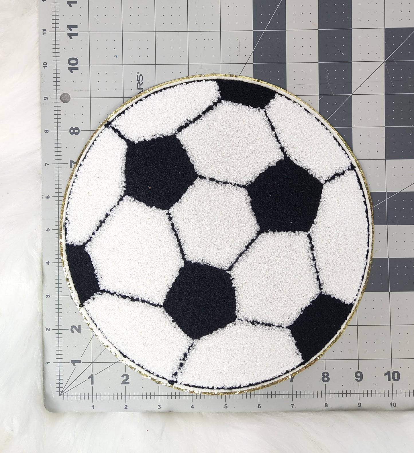 Large Soccer Chenille Glitter Gold Iron On Patch