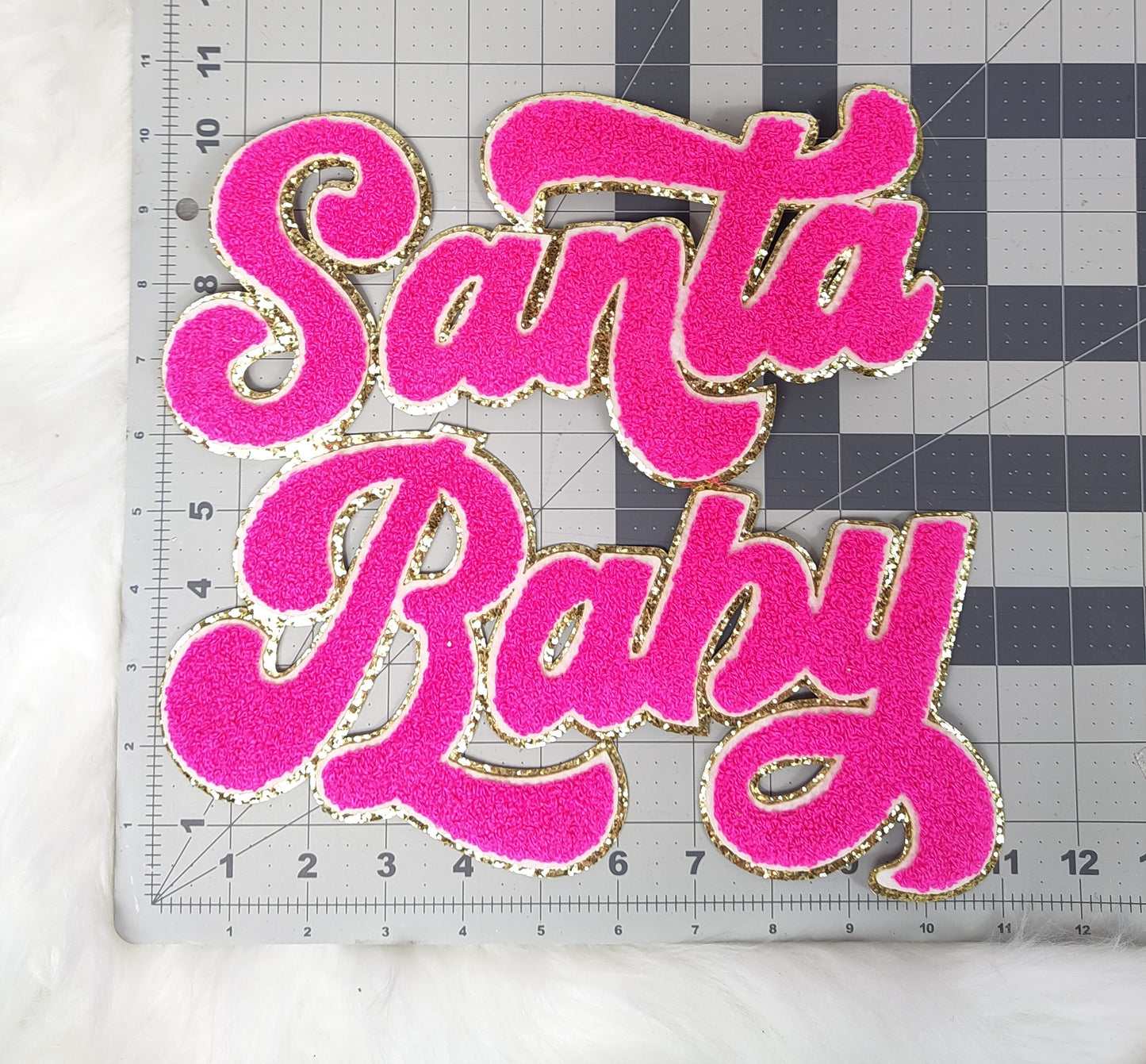 Hot Pink Santa Baby Chenille Glitter Iron On Patch
