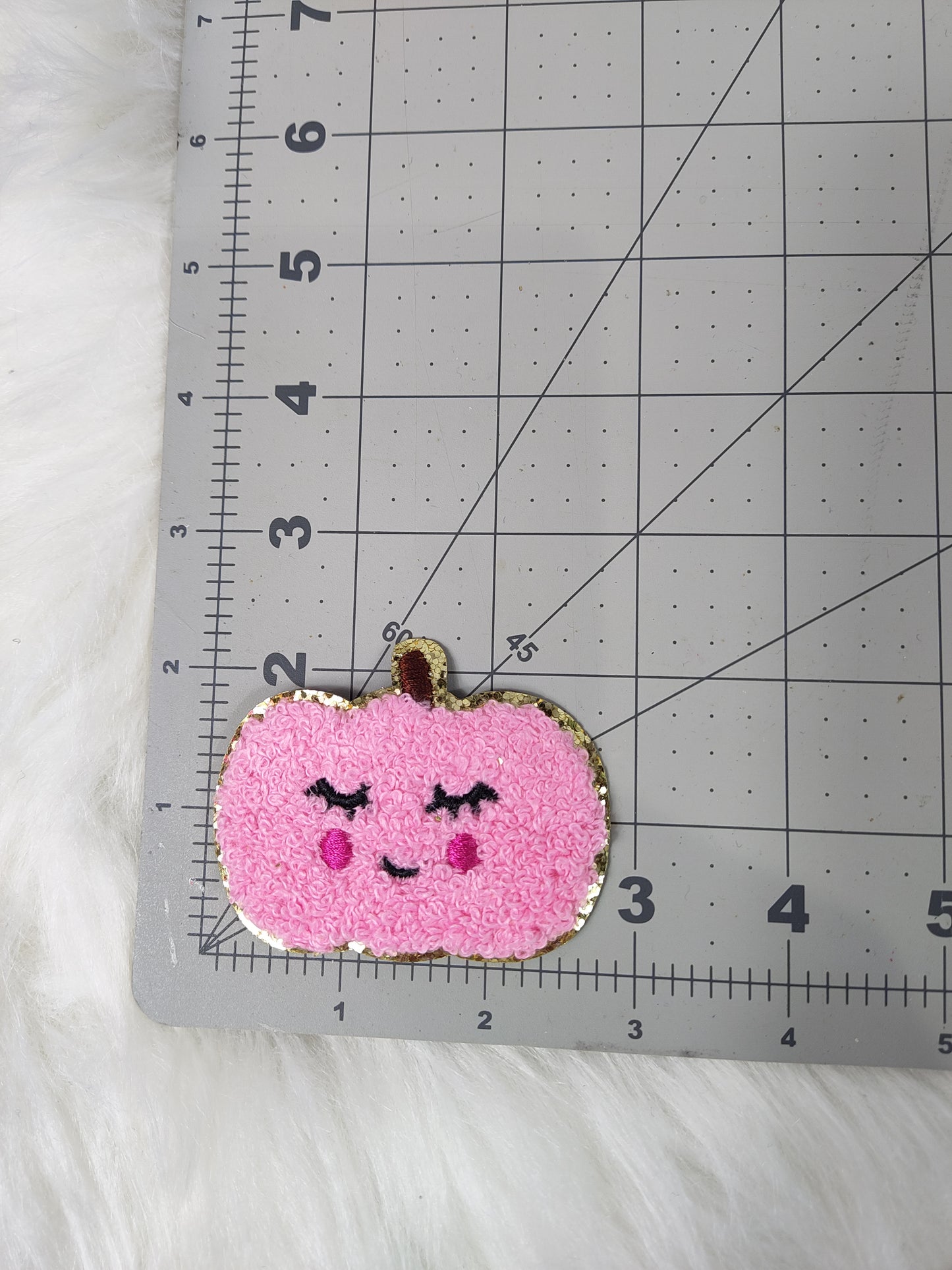 Pink Halloween Pumpkin Patches Gold Glitter Iron On Patch