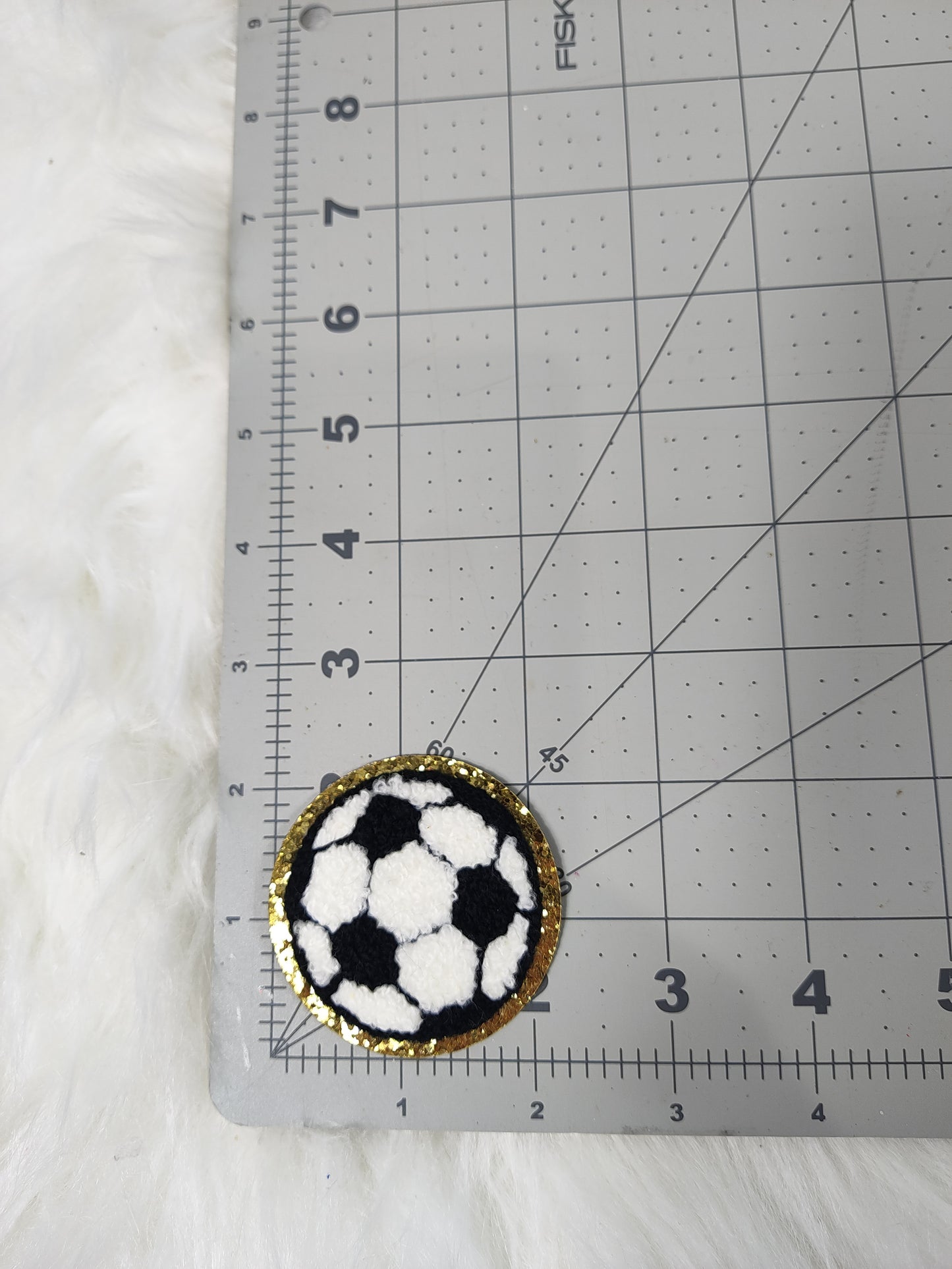 Small Soccer Chenille Glitter Gold Iron On Patch