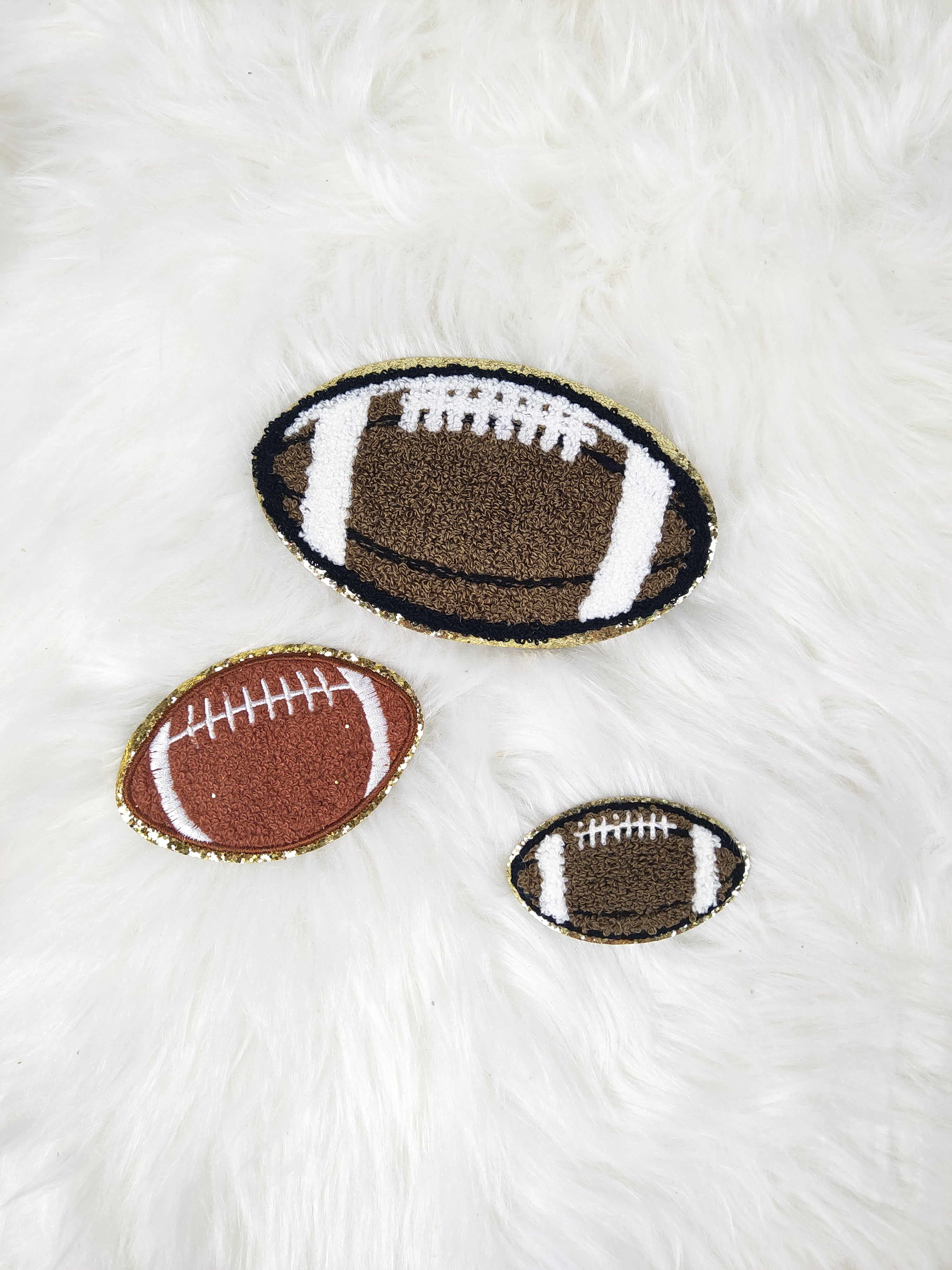 SaktopDeco 6 PCS Football Patch Chenille Football Iron On Patches Gold  Edges Football Embroidered Patches for DIY Sew Making Clothes