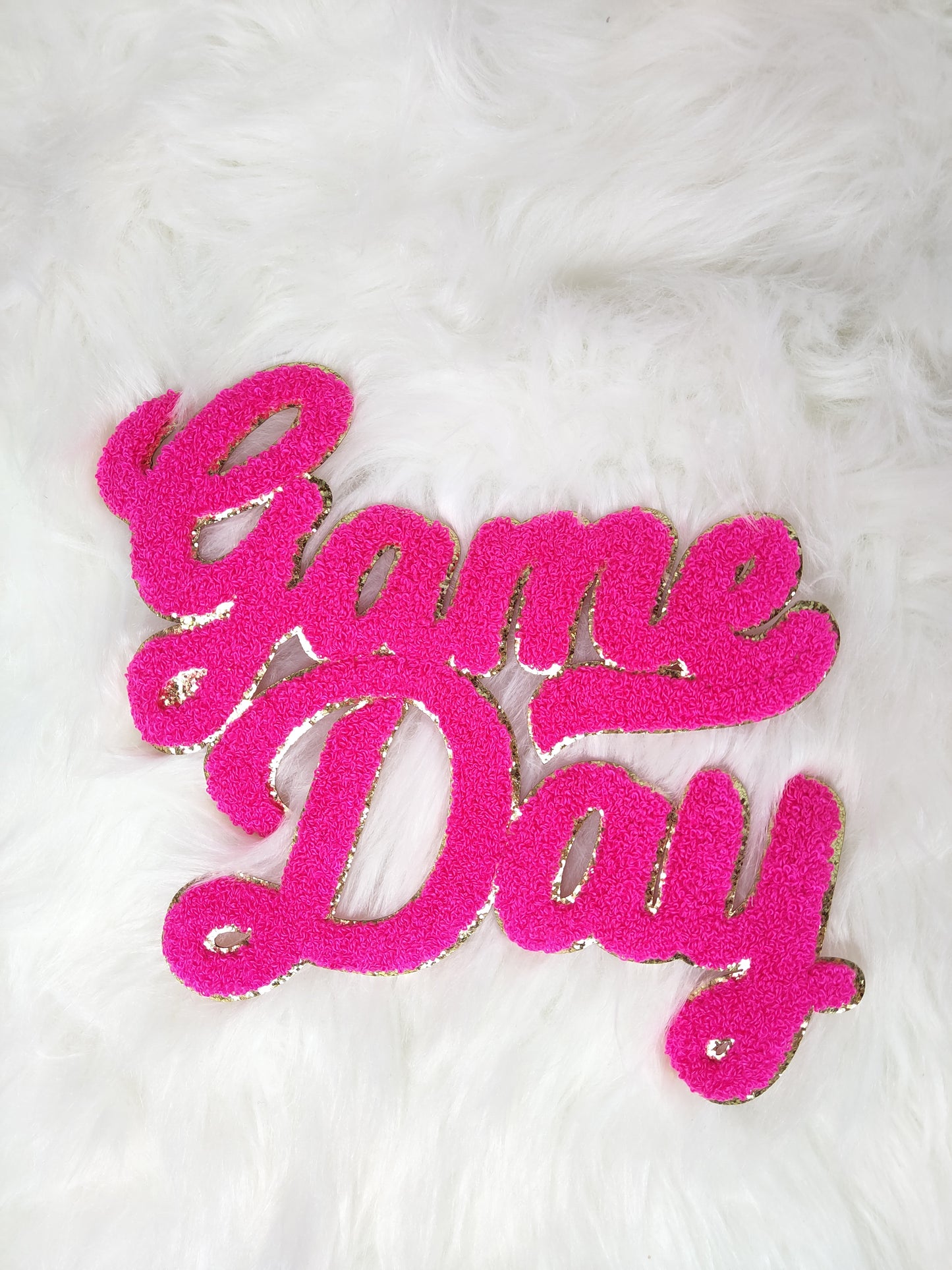 Large Game Day Chenille Gold Glitter Iron-on Patch