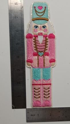 $1 Pastel Nutcracker Chenille White Glitter Iron On Patch