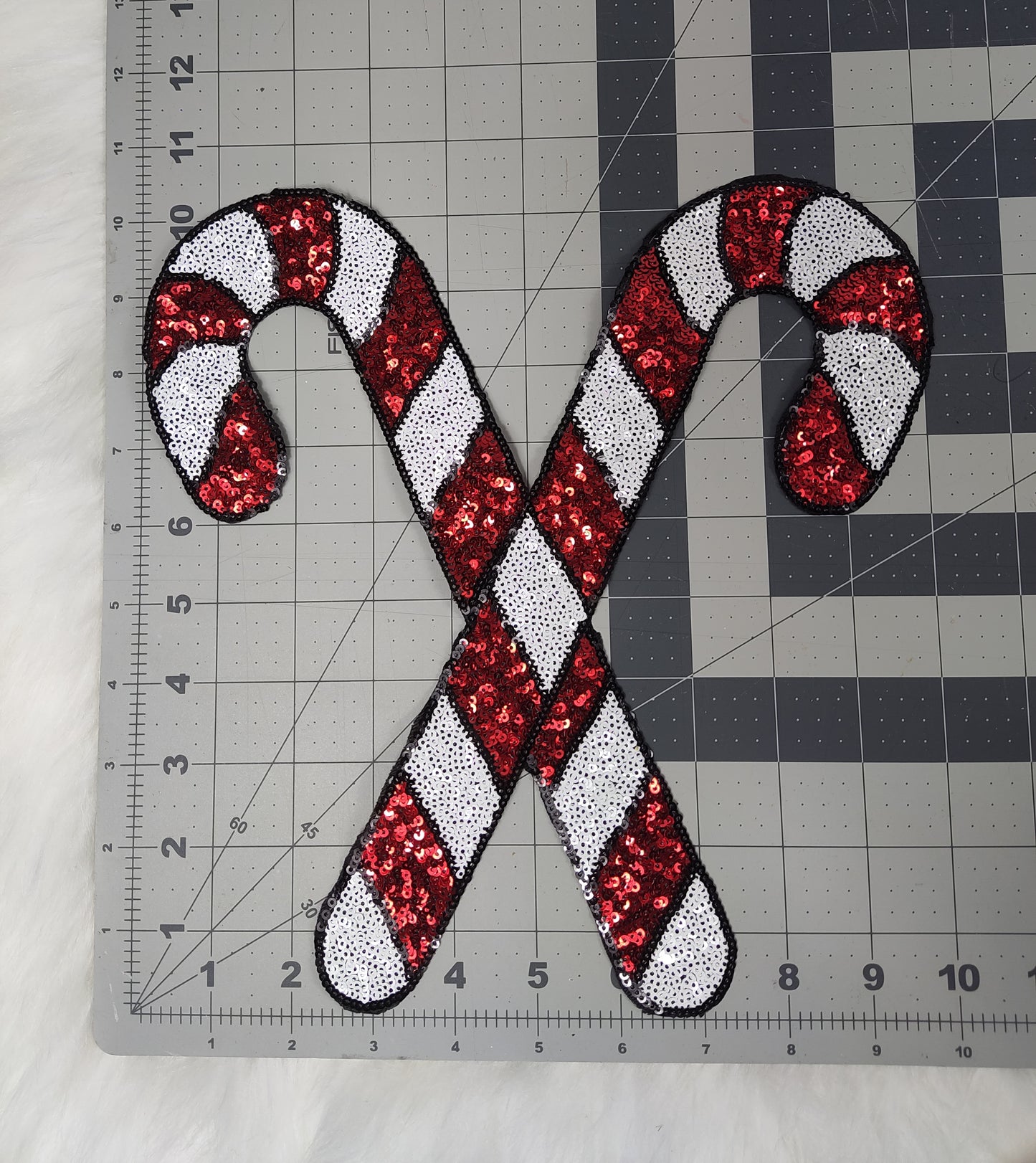 Large Candy Cane Sequin Iron On Patch