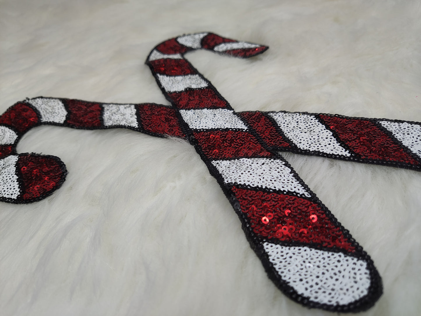 Large Candy Cane Sequin Iron On Patch