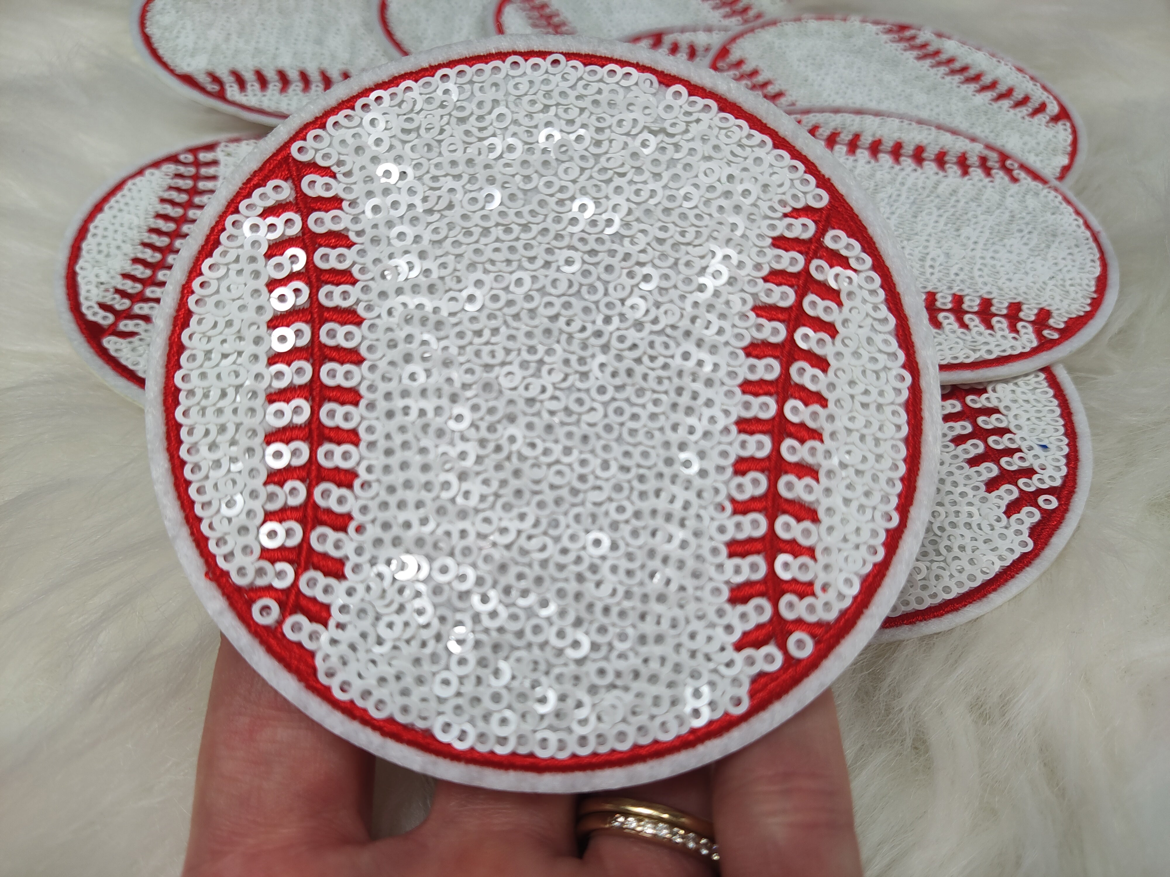 1.5 Glitter Baseball on Royal Ribbon: Beige (10 Yards)