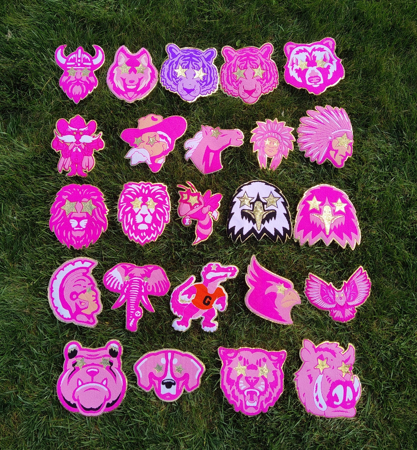 Hot Pink Colonel Mascot Star Eyes Large Chenille Iron-on Patch