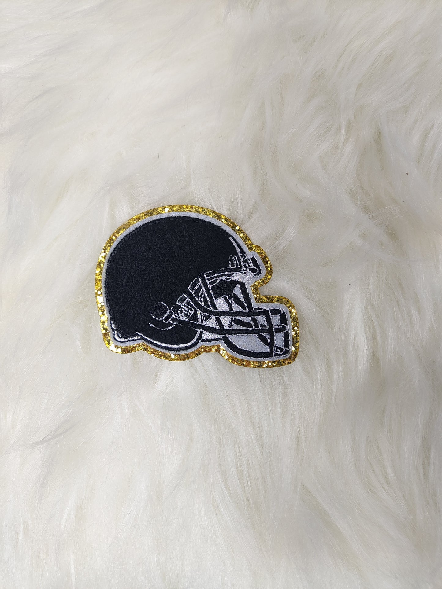 Small Helmet Chenille Glitter Gold Iron On Patch
