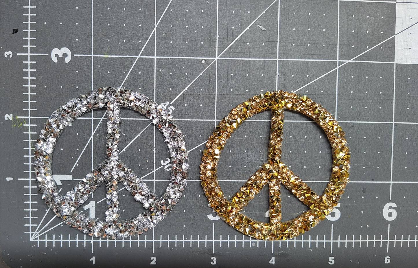 Small Rhinestone Peace Symbol Iron-on Patch