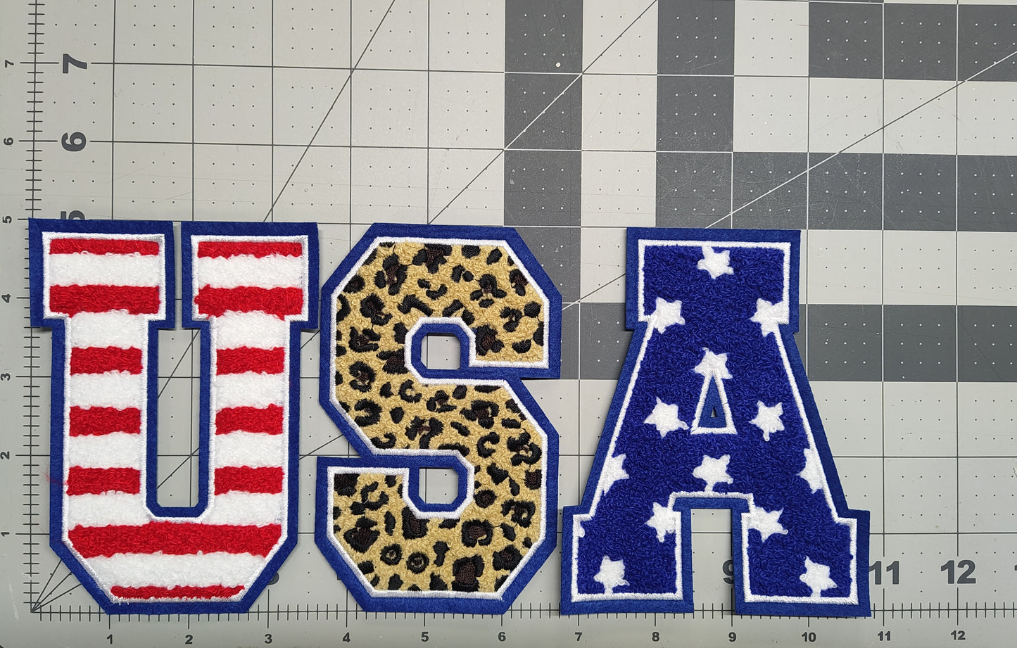 Large Cheetah USA Chenille Iron-on Patch Set