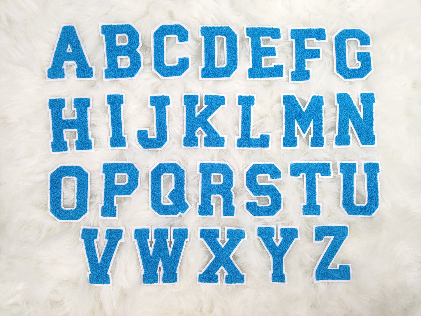 Neon Blue Chenille on Felt Iron On Letter Patches