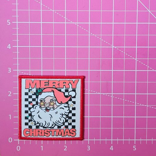 Santa Merry Christmas Checker DTF Iron On Patch