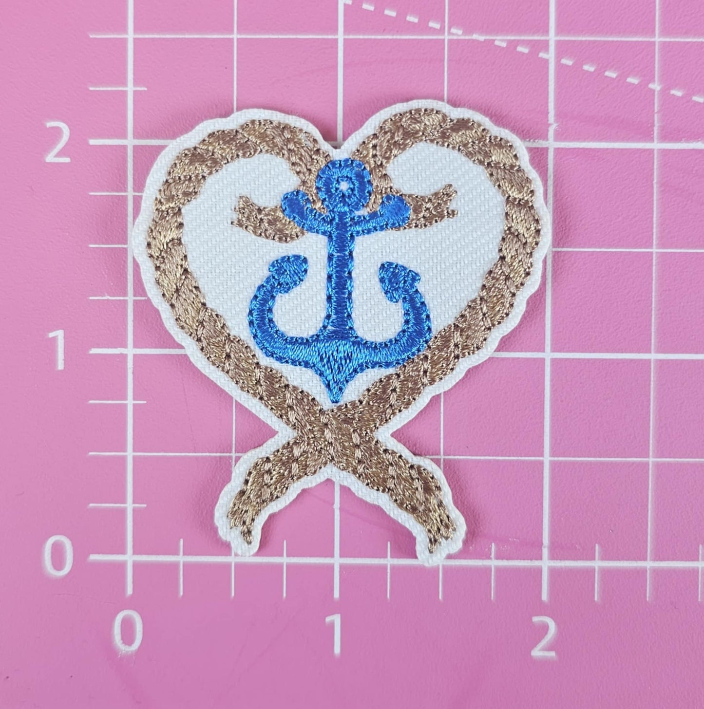 Rope Heart with Blue Anchor Sail Coastal Embroidery Iron On Patch