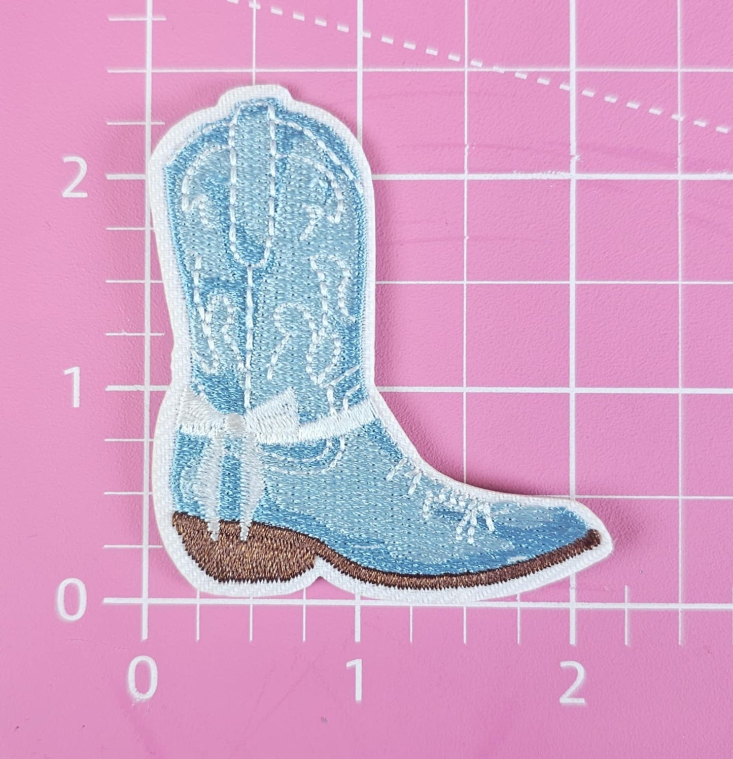 Blue Coastal Cowboy Boot with White Bow Embroidery Iron On Patch