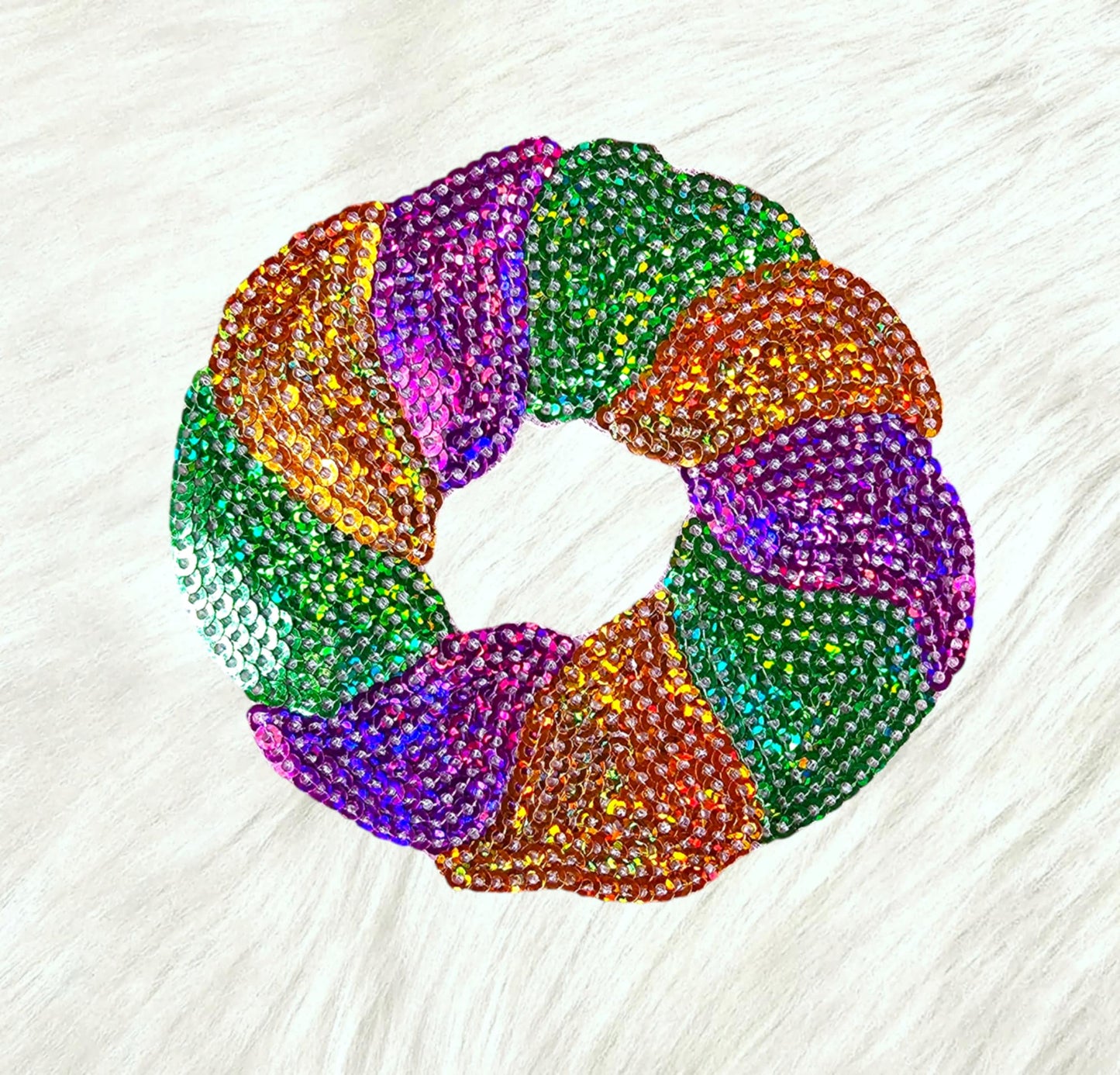 King Cake Mardi Gras Sequin Iron On Patch
