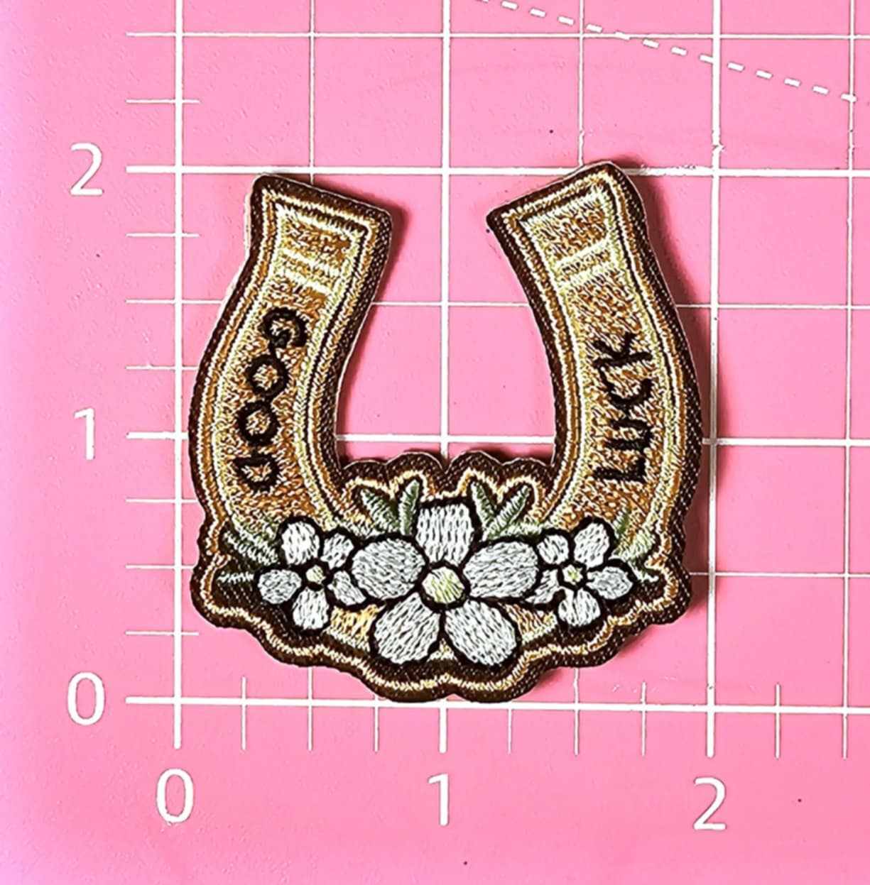 Good Luck Horseshoe Flower Embroidery Iron On Patch
