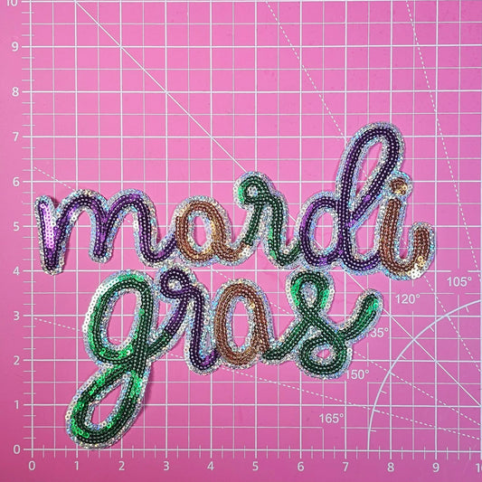 Mardi Gras Cursive Sequin Iron On Patch