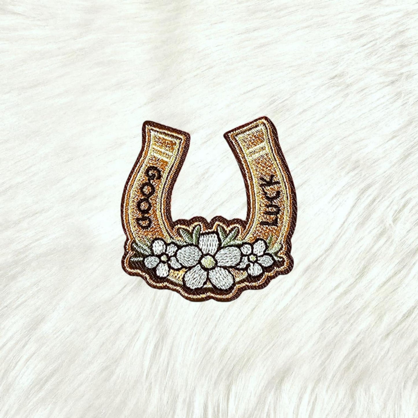 Good Luck Horseshoe Flower Embroidery Iron On Patch
