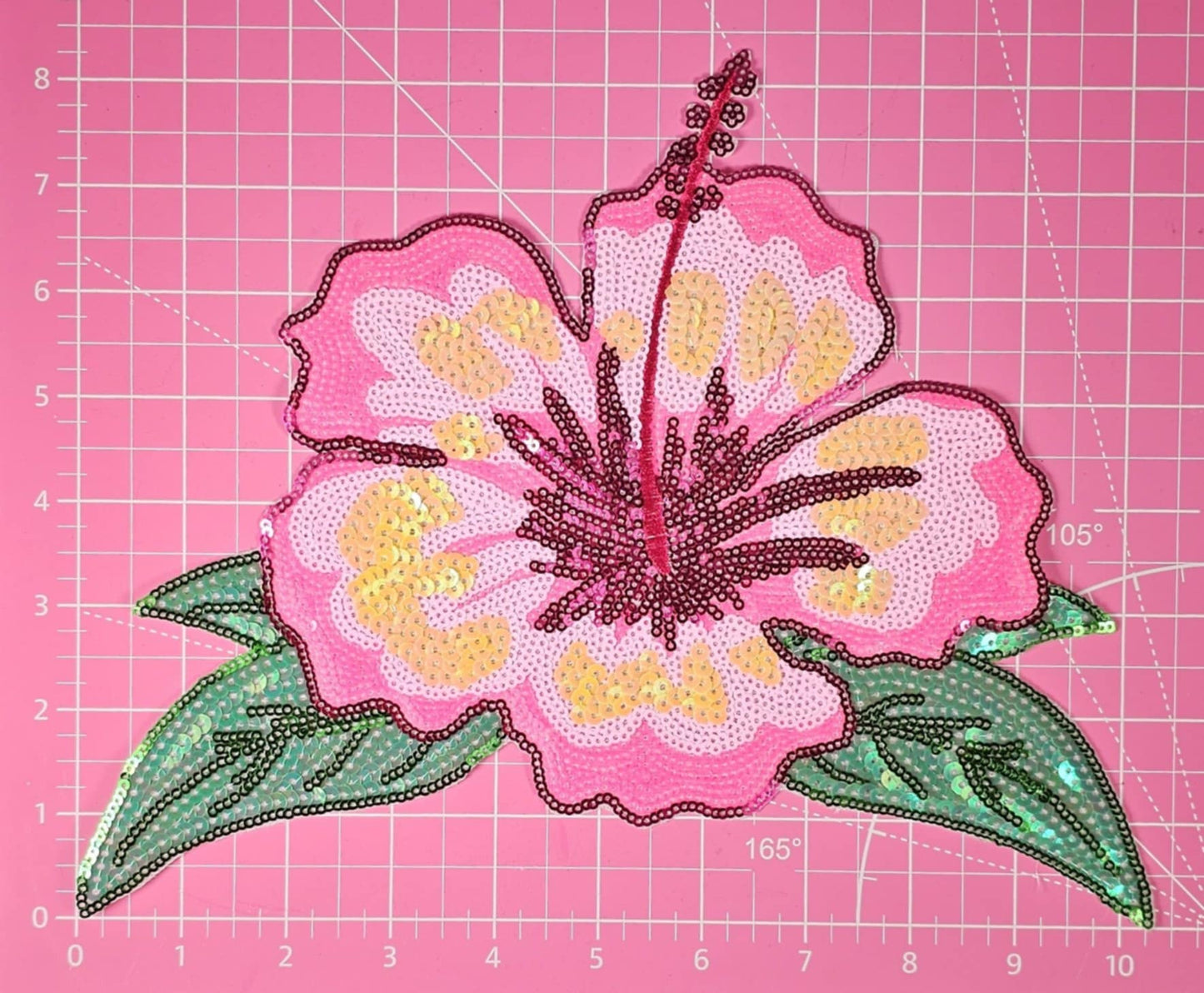 Hibiscus Flower Tropical Sequin Large Iron On Patch
