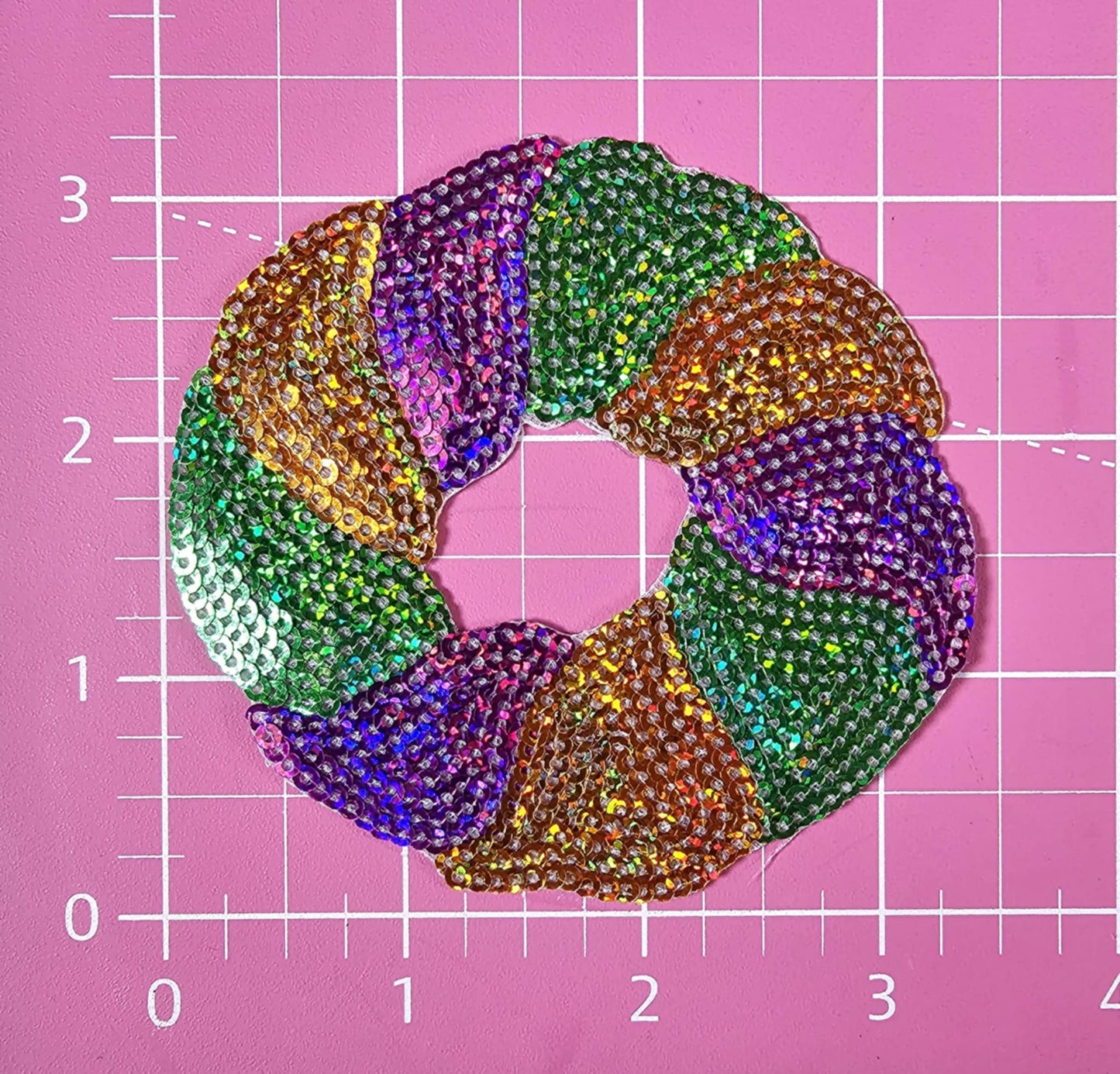King Cake Mardi Gras Sequin Iron On Patch