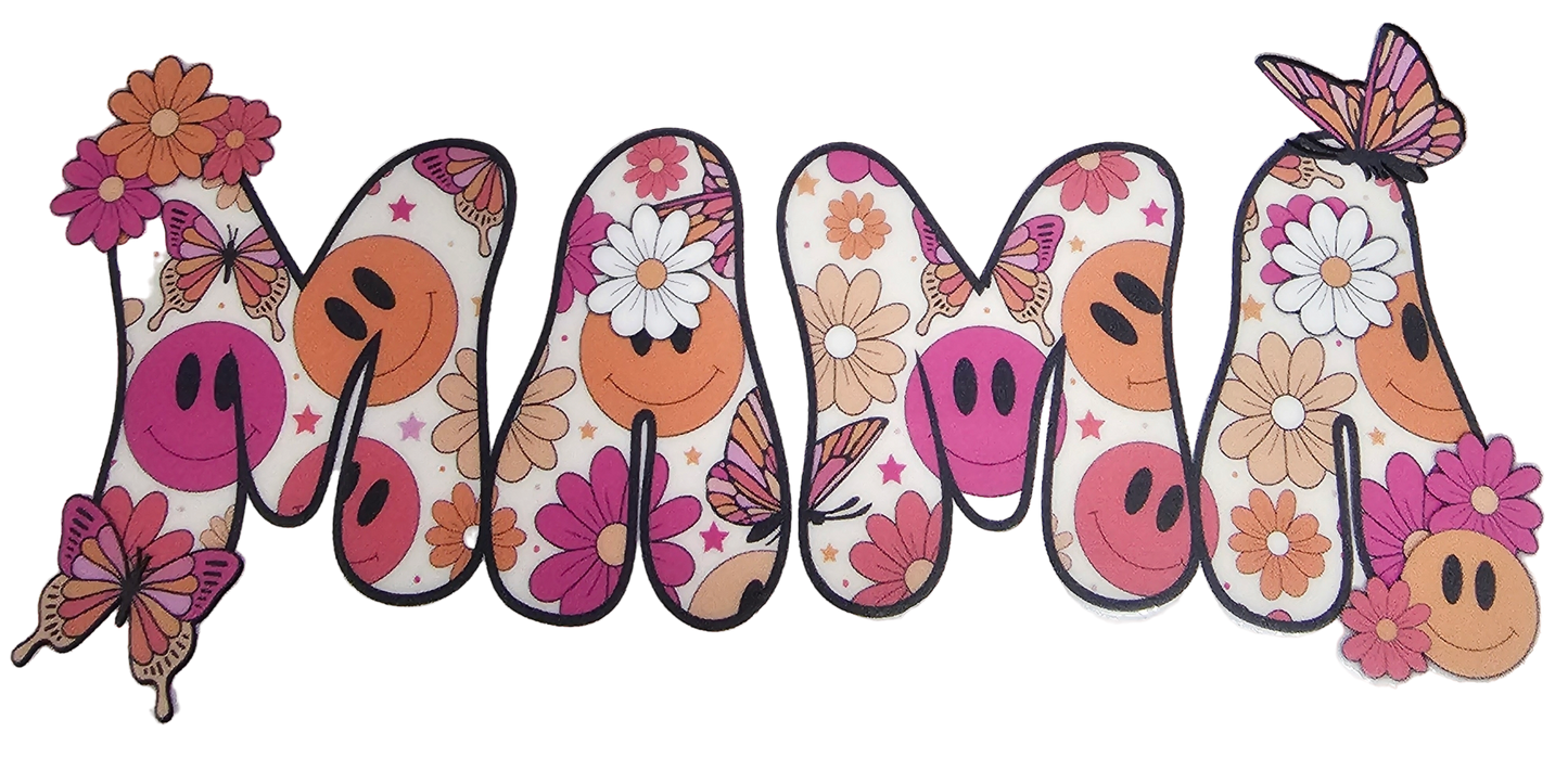 "Retro Smiley MAMA Butterfly" UV Transfers