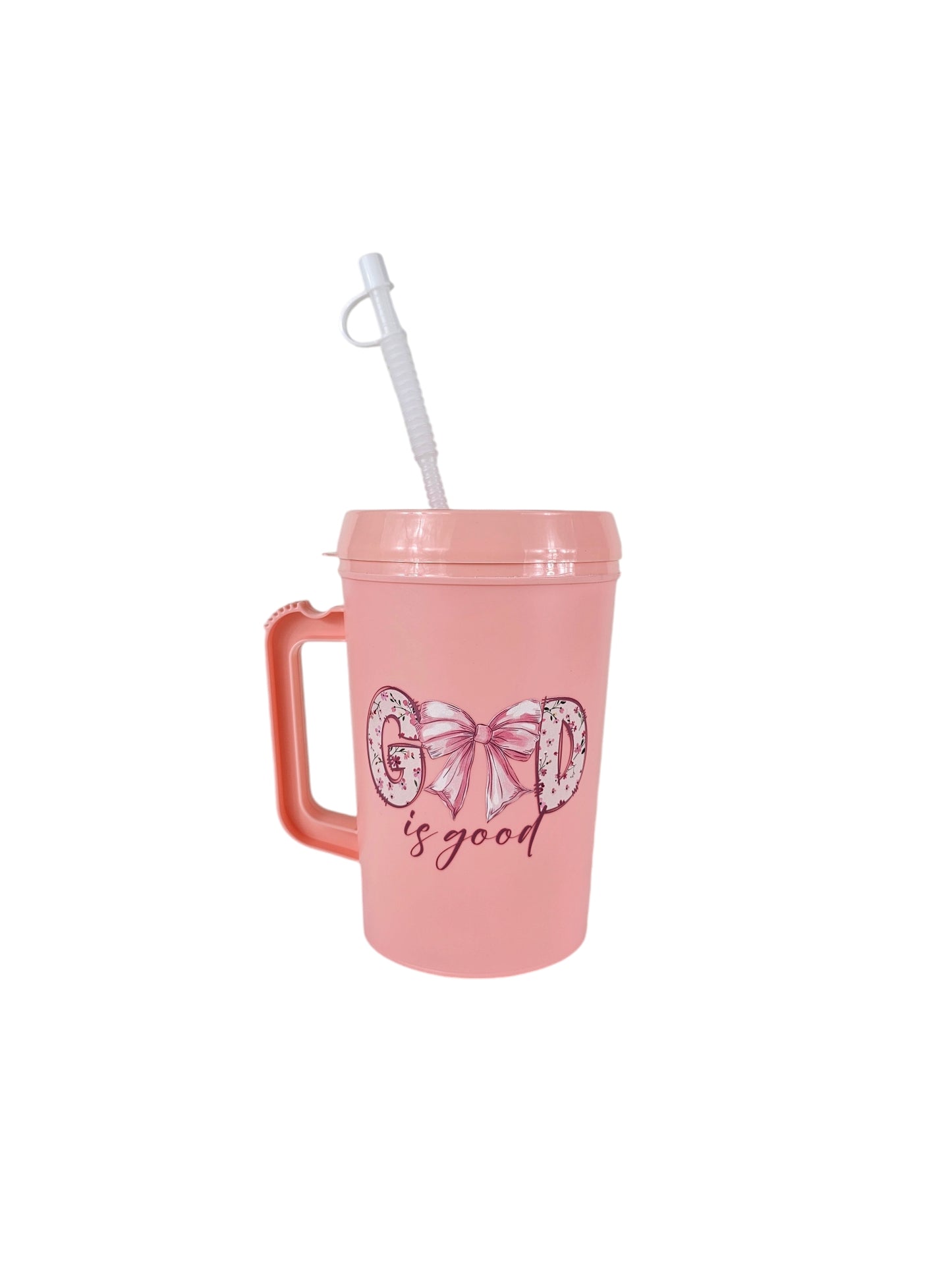 God Is Good Pink Bow Mega Trucker Mug 34oz