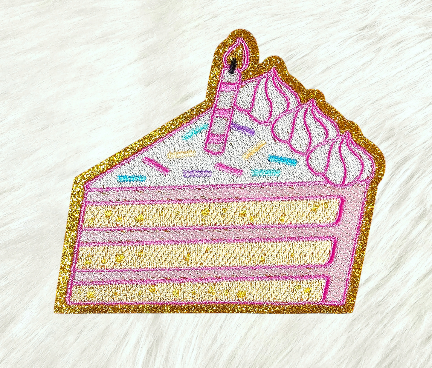 Birthday Party Cake Candle Gold Glitter Embroidery Iron On Patch