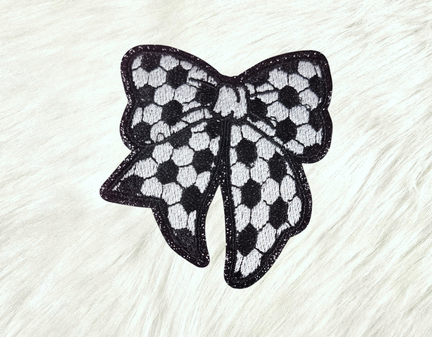 Soccer Bow Gold Glitter Embroidery Iron On Patch