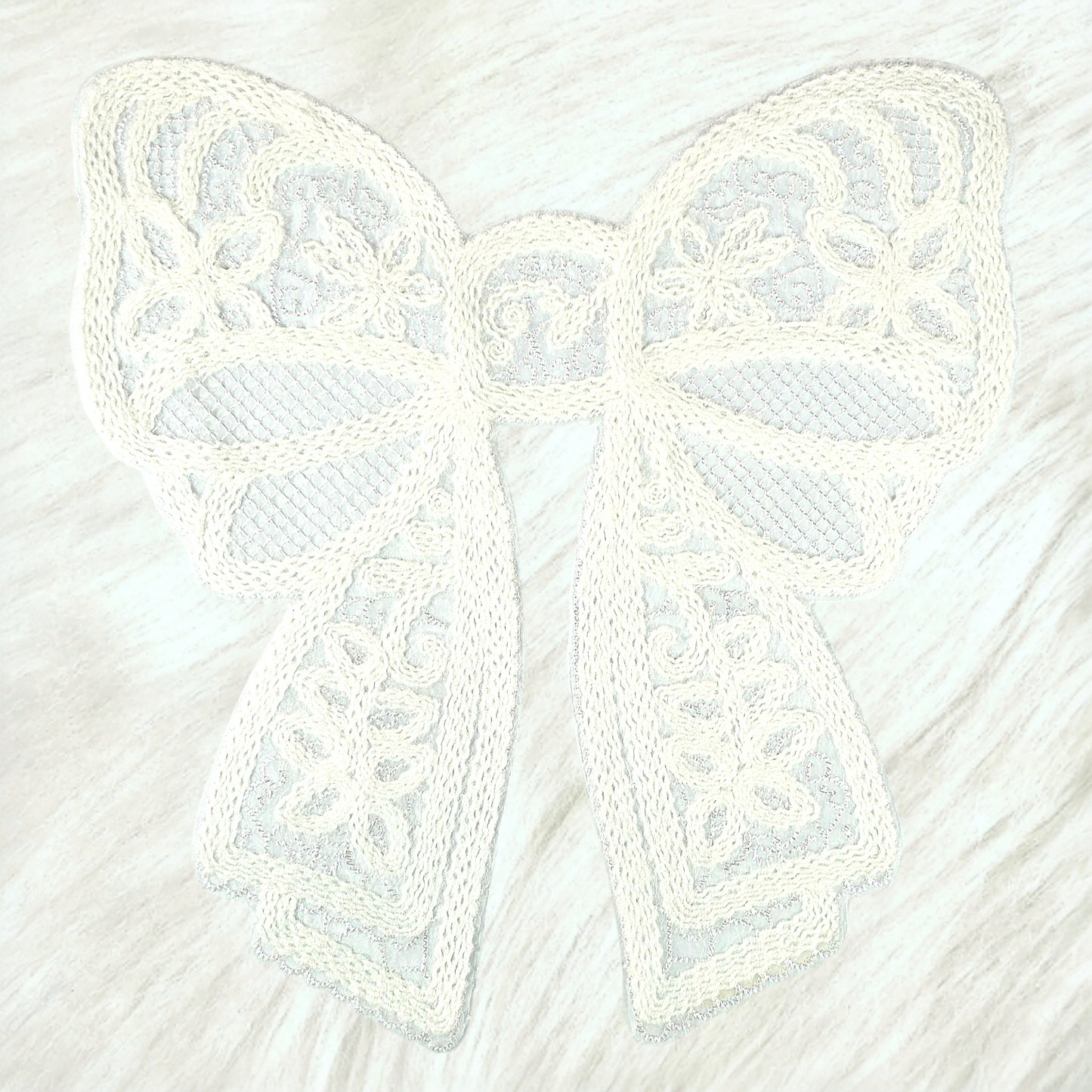 Lace Bow Doily White Large Iron On Patch