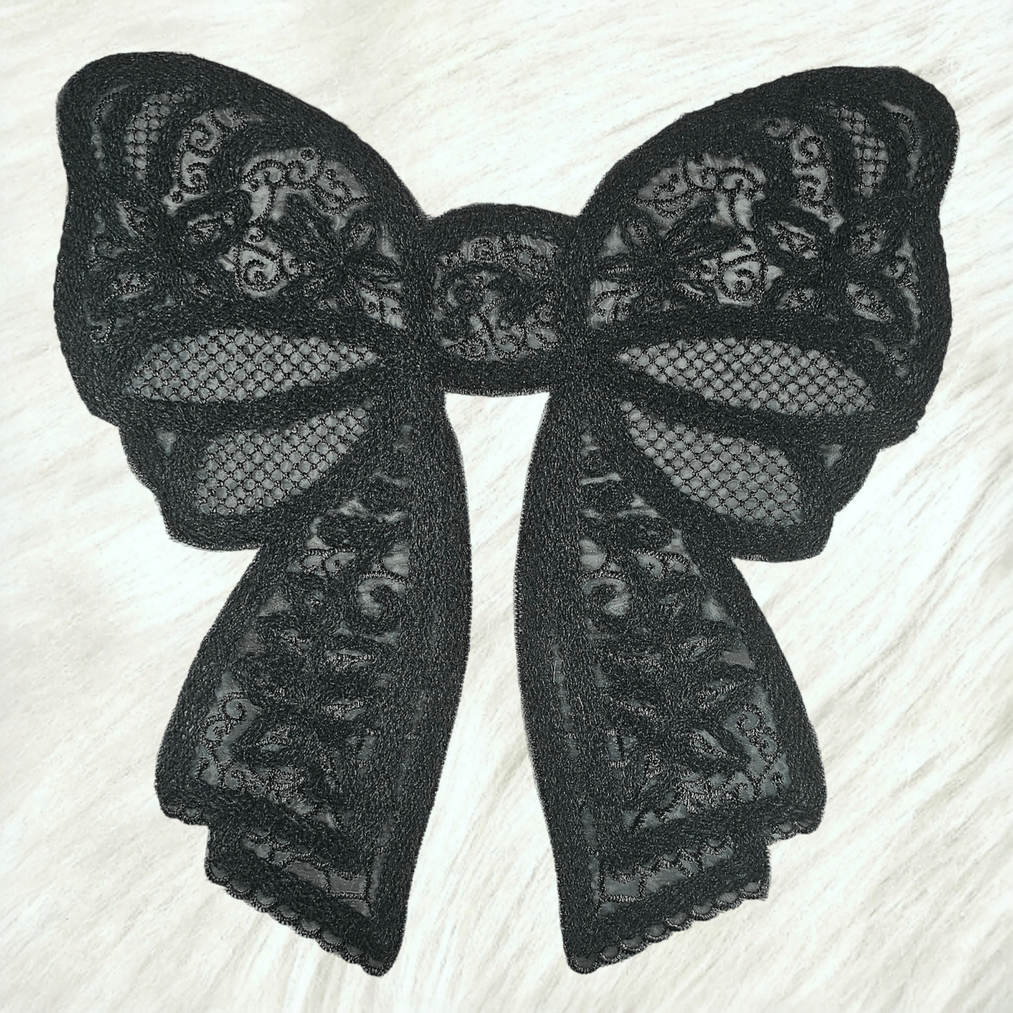 Lace Bow Doily Black Large Iron On Patch