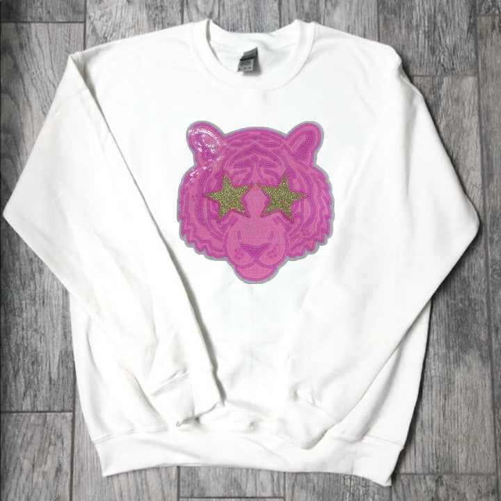 Hot Pink Tiger Sequin Mascot Iron On Patch