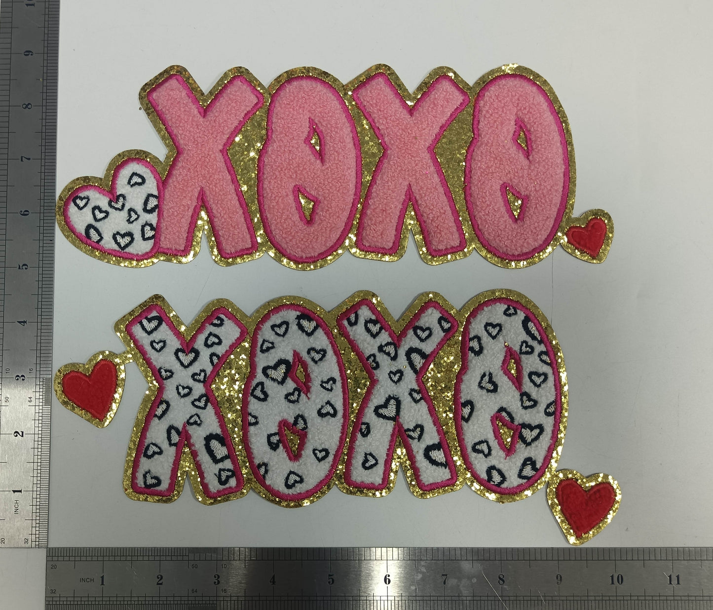 XOXO Valentines Cheetah Pink Chenille Iron On Patch