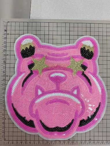 Hot Pink Bulldog Sequin Mascot Iron On Patch