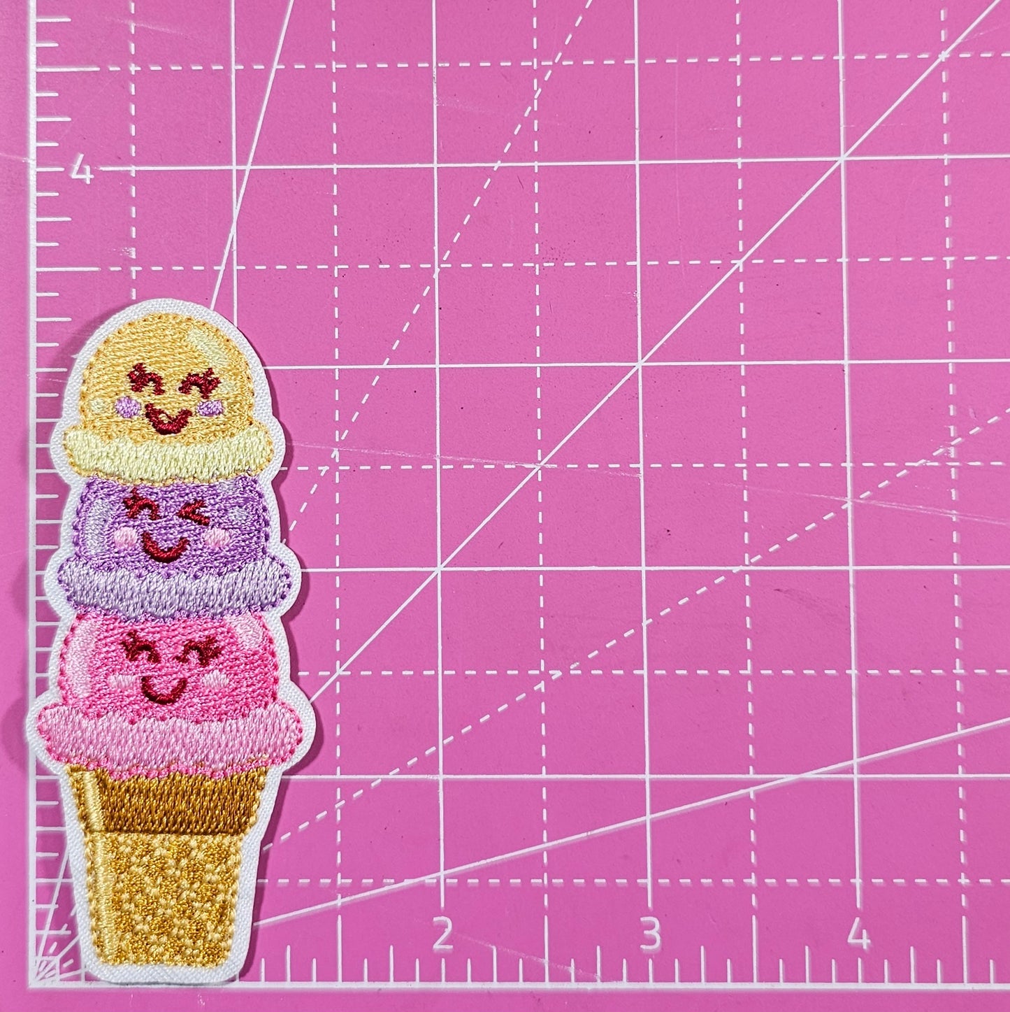Ice Cream Cone Scoop Smile Embroidery Iron On Patch