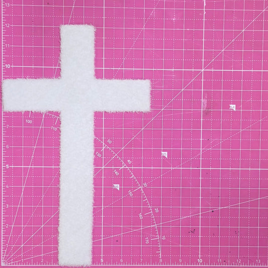 Cross White Large Fluffy Fuzzy Transfer Patch