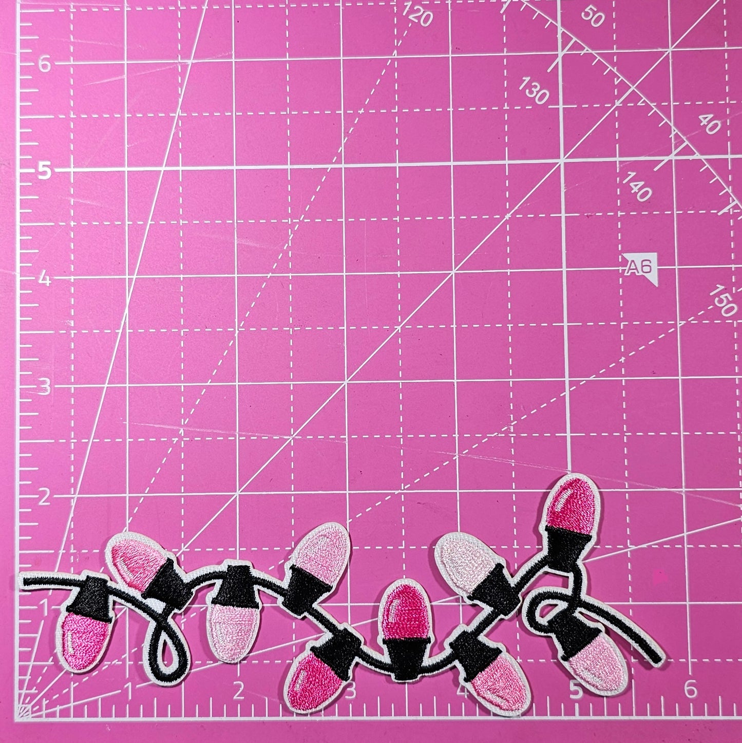 Pink String Lights Christmas Embroidery Iron On Patch