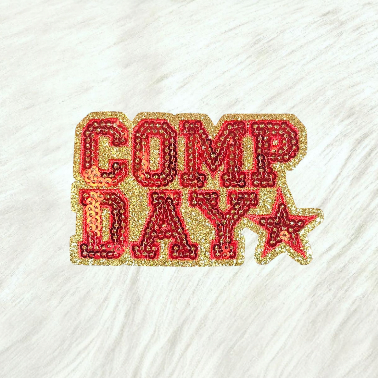 COMP DAY Cheer Dance Sequin on Glitter Small Iron-on Patch